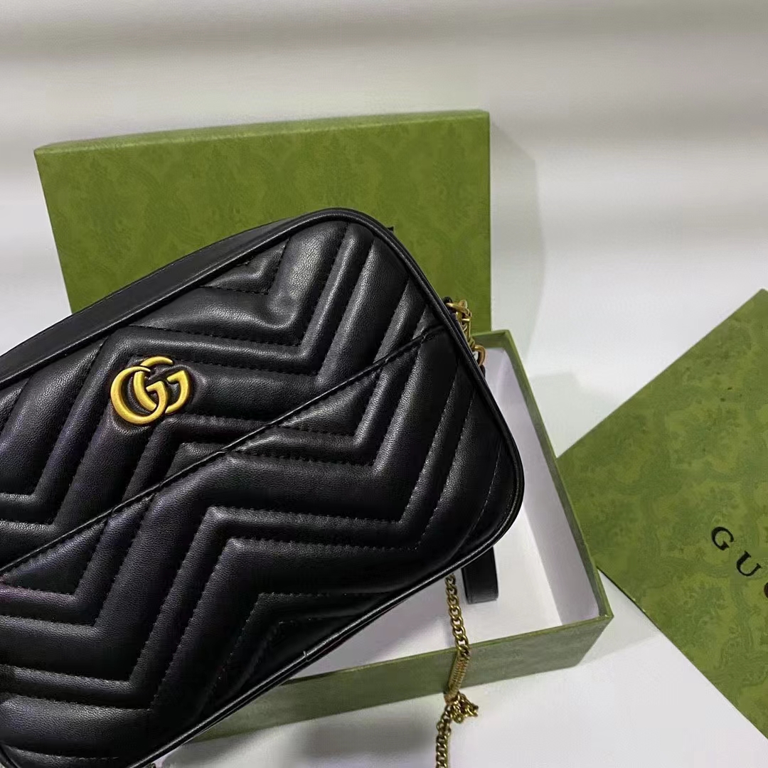 Gucci Women GG Double G Multi-Use Mini Bag Black Pink White Chevron Matelassé Leather