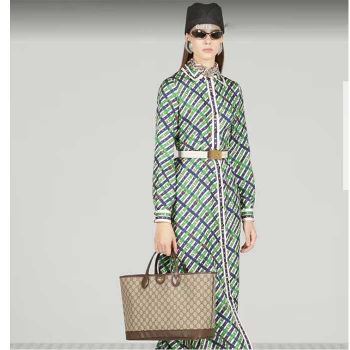 Gucci Unisex Ophidia Medium Tote Bag Beige Ebony GG Supreme Canvas