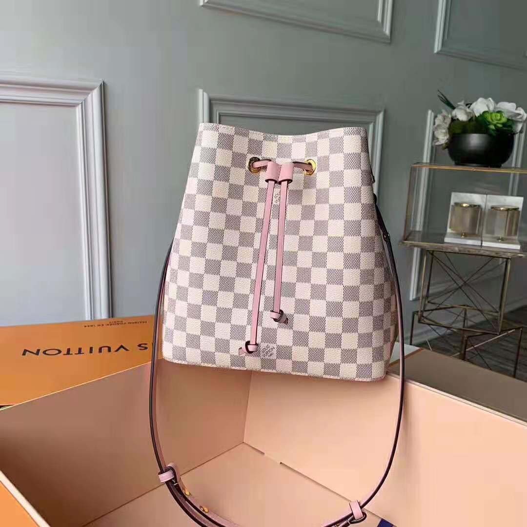 Louis Vuitton LV Women NéoNoé Bucket Bag in Damier Azur Canvas-Pink