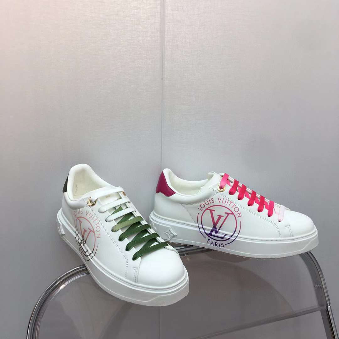 Louis Vuitton Unisex LV Time Out Sneaker Fuchsia Pink Printed Calf Leather Rubber Circle