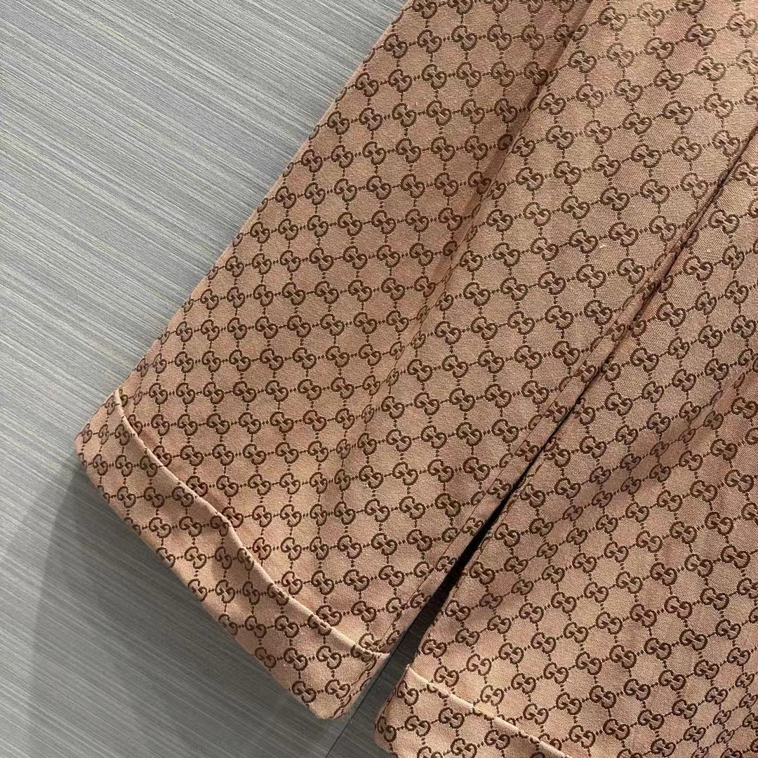 Gucci Women GG Canvas Print Camel Ebony Belt Loops Wide Leg Cropped Length