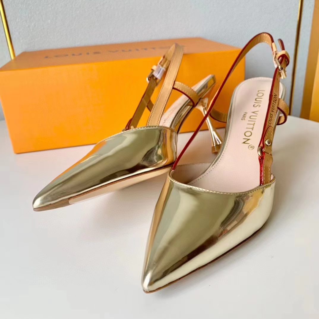 Louis Vuitton LV Women Blossom Slingback Pump Light Gold Metallic Calf Leather Cowhide