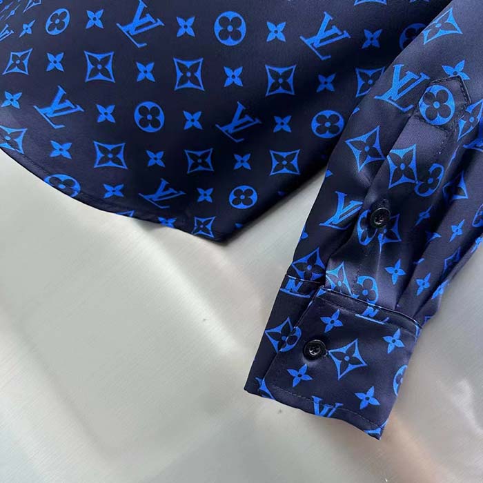 Louis Vuitton LV Men LV Monogram Silk Pleated Shirt Silk Navy