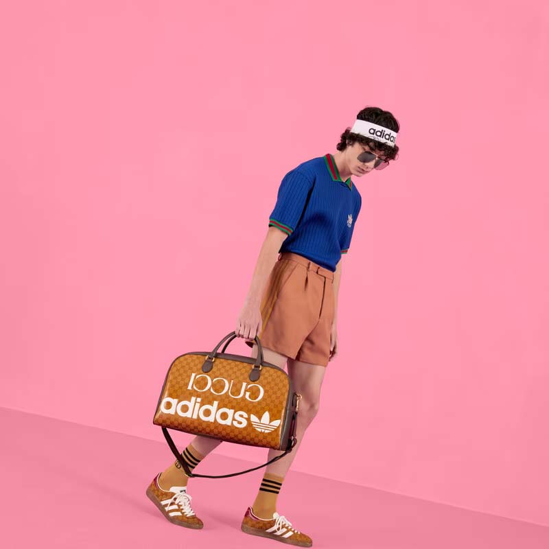 Gucci Unisex Adidas x Gucci Large Duffle Bag Beige Brown GG Crystal Canvas