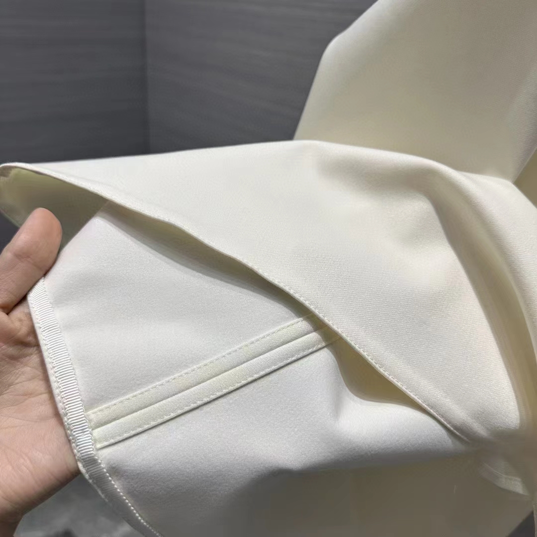 Dior Women CD Mid-Length Belted Dress Ecru Wool Silk Shantung