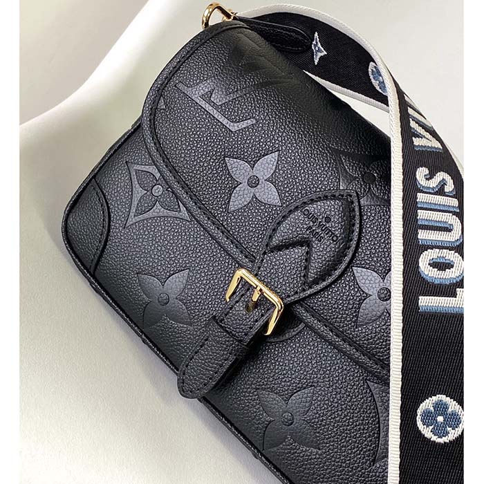 Louis Vuitton LV Women Diane Black Embossed Supple Grained Cowhide Leather