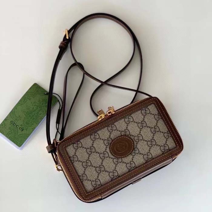 Gucci Unisex GG Mini Bag Interlocking G Beige Ebony GG Supreme Fabric