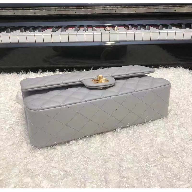 Chanel Women CC Large Classic Handbag Lambskin Gold-Tone Metal Dark Gray