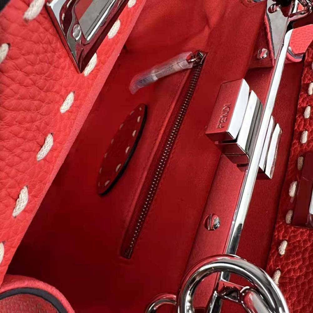 Fendi Women Peekaboo Iconic Mini Full Grain Leather Bag-Red