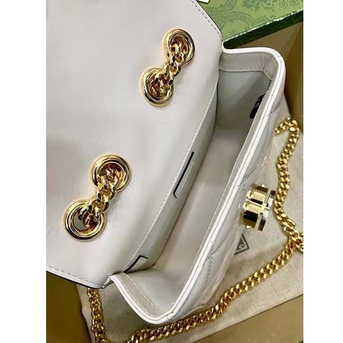 Gucci Women GG Deco Mini Shoulder Bag White Quilted Leather Interlocking G