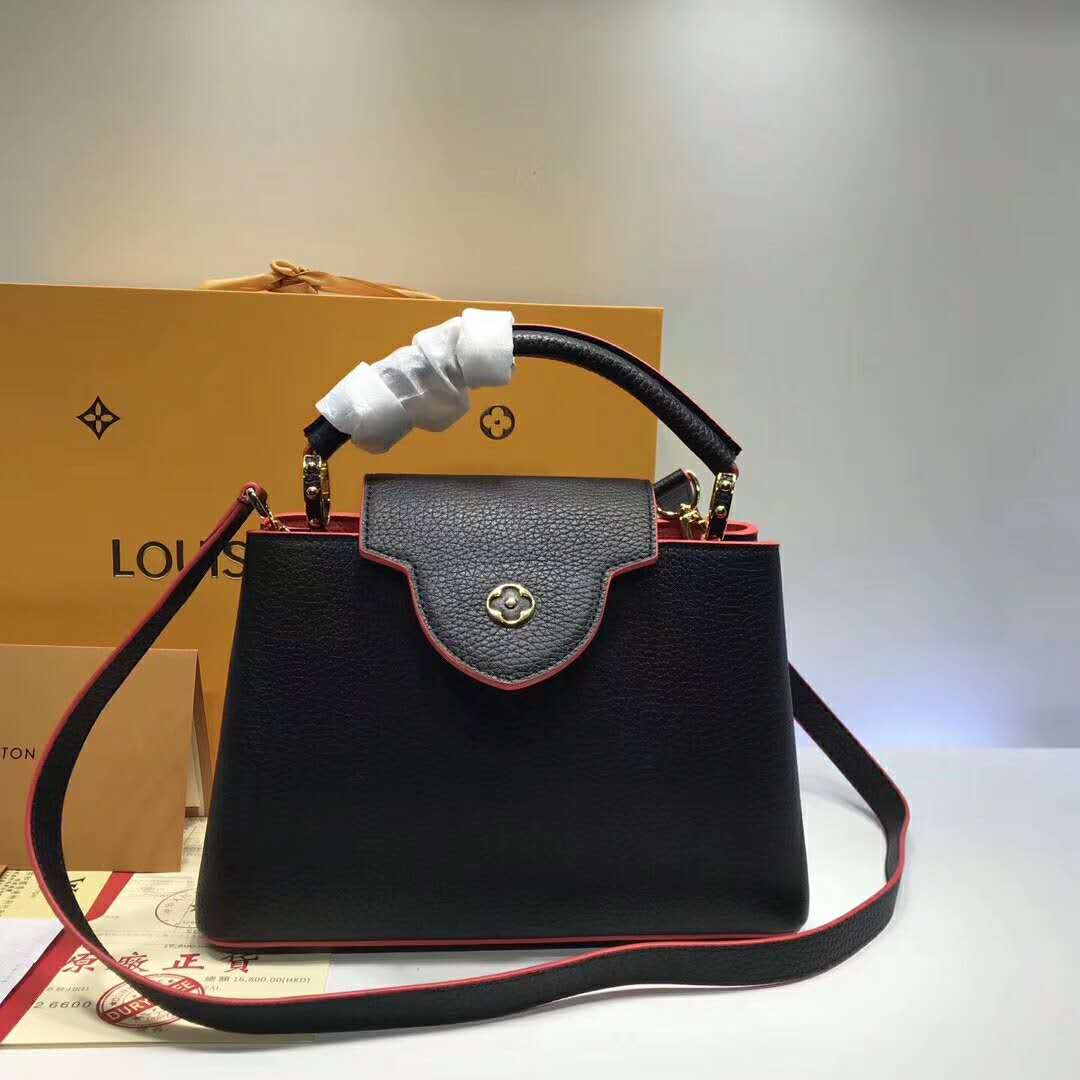 Louis Vuitton LV Capucines PM Leather Bag-Black