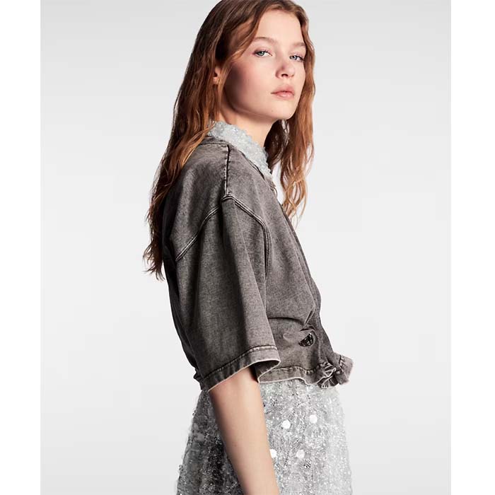 Louis Vuitton Women LV Snap Button T-Shirt Cotton Metal Grey Regular Fit