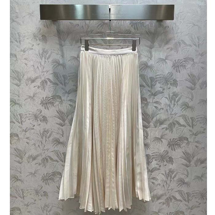 Dior Women CD Mid-Length Pleated Skirt Ecru Cotton Silk Poplin
