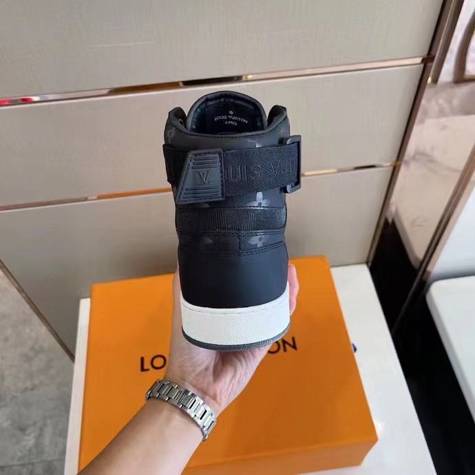 Louis Vuitton LV Unisex Rivoli Sneaker Boot Black Calf Leather Monogram Metallic Canvas