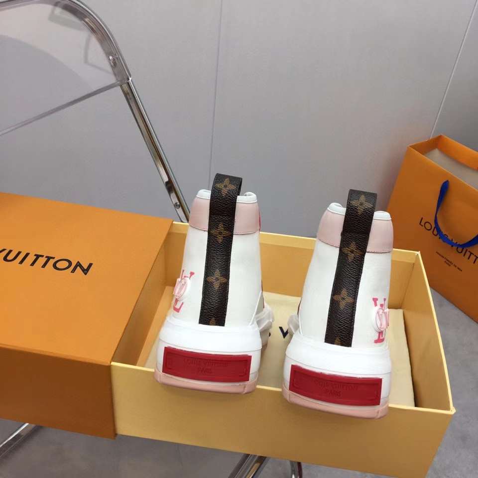 Louis Vuitton Unisex LV Squad Sneaker Boot Pink Canvas Rubber Outsole Circle