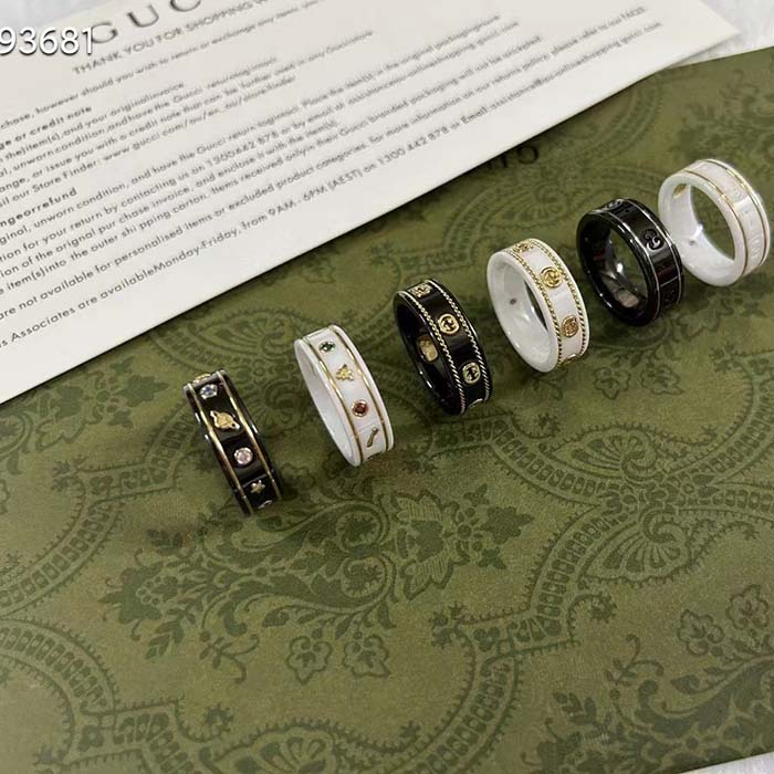 Gucci Unisex Icon Ring Yellow Gold Interlocking G 18k Yellow Gold White Zirconia