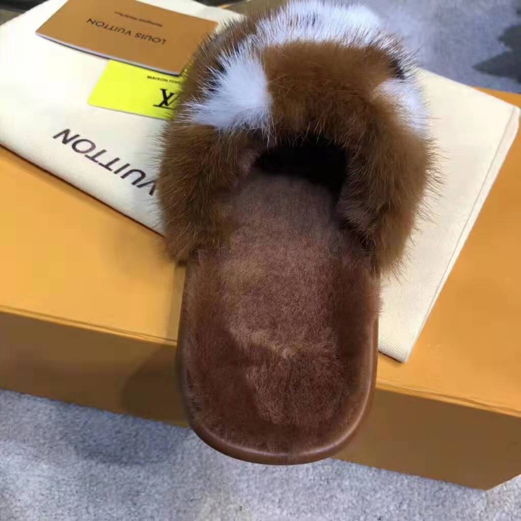 Louis Vuitton LV Women Homey Flat Mule in Mink Fur-Brown
