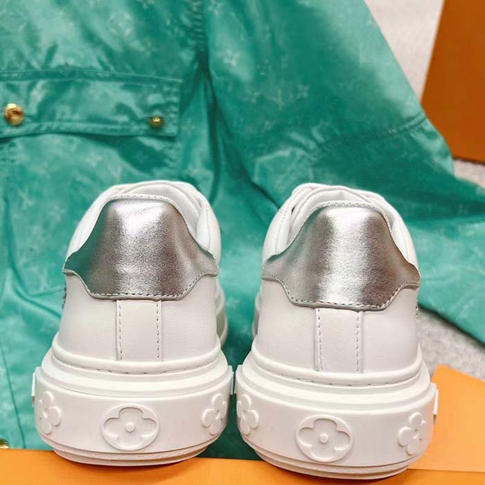 Louis Vuitton Unisex LV Time Out Sneaker Silver Calf Leather Strass Monogram Flowers