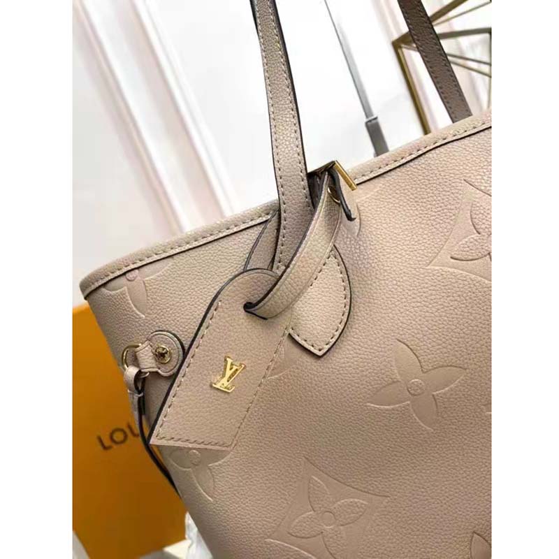 Louis Vuitton LV Women Neverfull MM Tote Beige Embossed Cowhide Leather
