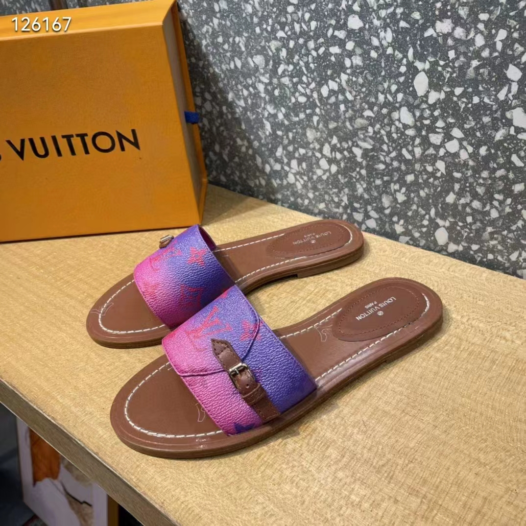 Louis Vuitton LV Women Lock It Flat Mule Fuchsia Pink Patent Monogram Canvas