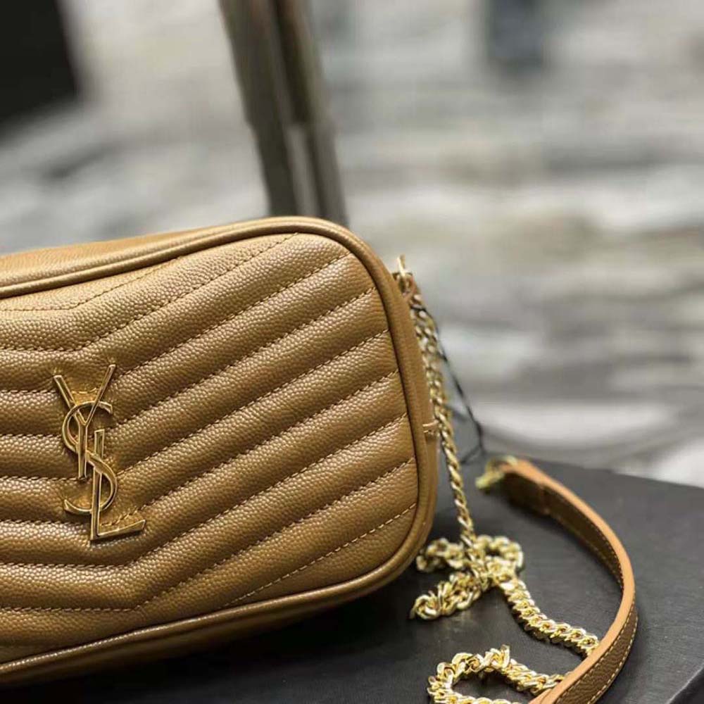 Saint Laurent YSL Women Lou Mini Bag in Grain De Poudre Embossed Leather-Brown