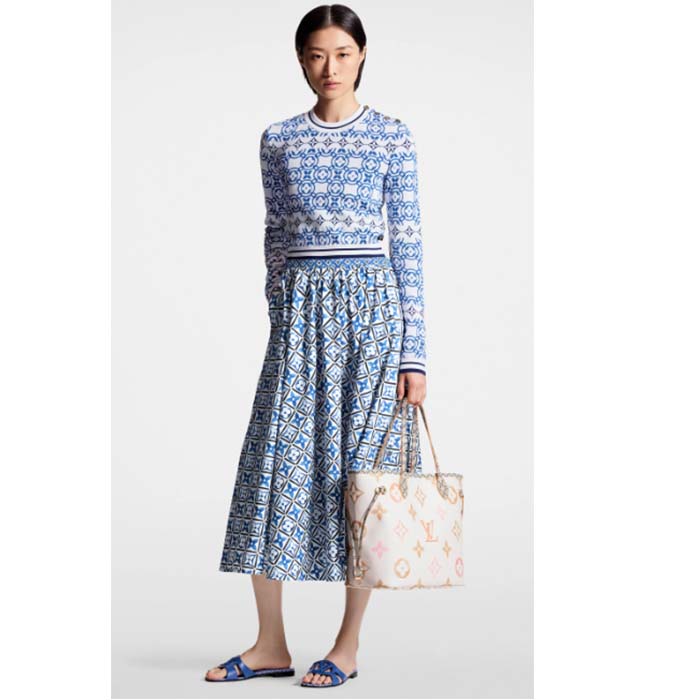 Louis Vuitton LV Unisex Neverfull MM Beige Monogram Coated Canvas Textile Lining