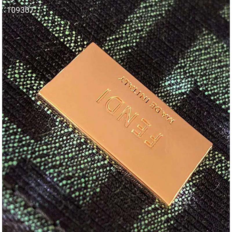 Fendi Women Peekaboo Iconic Medium Jacquard Fabric Interlace Bag-Dark Green