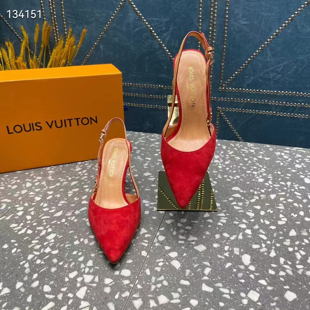 Louis Vuitton LV Women Blossom Slingback Pump Red Suede Baby Goat Leather Cowhide