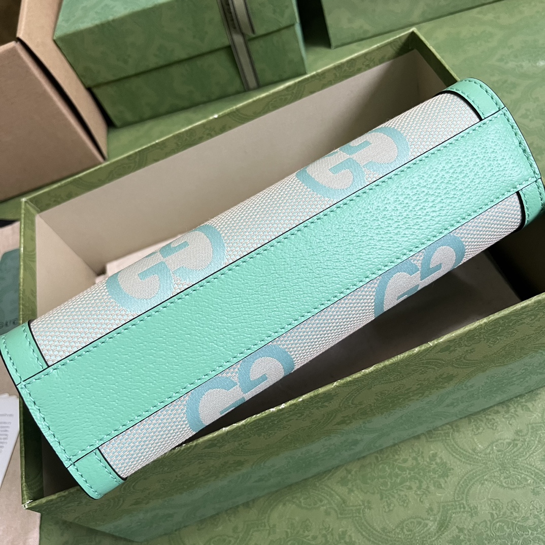 Gucci Women Ophidia Jumbo GG Small Shoulder Bag Beige Green Mint Canvas