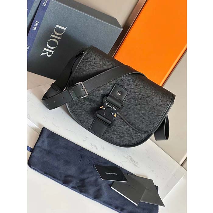 Dior Unisex CD Gallop Bag Strap Black Grained Calfskin