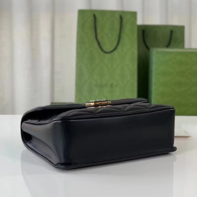 Gucci Women GG Deco Small Shoulder Bag Black Quilted Leather