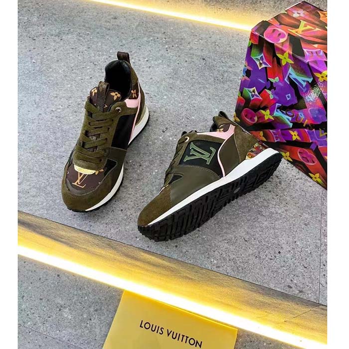 Louis Vuitton LV Unisex Run Away Sneaker Khaki Green Suede Calf Leather Monogram