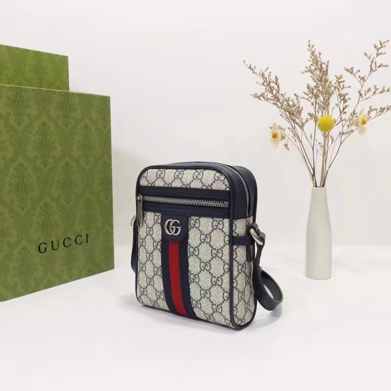 Gucci Unisex Ophidia GG Small Shoulder Bag Beige Blue Supreme Canvas