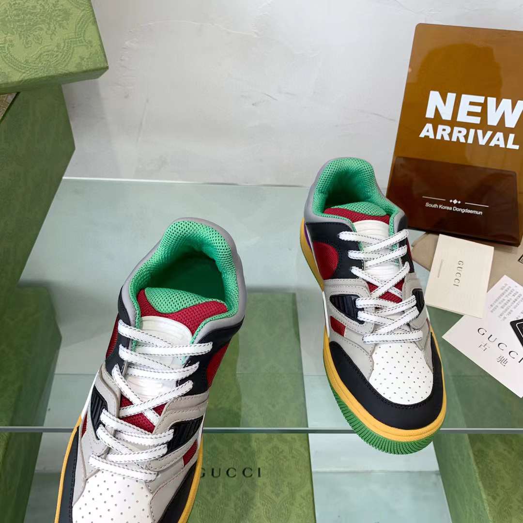 Gucci Unisex Basket Sneaker Black Demetra Red Mesh Rubber Sole Low 3.3 Cm Heel