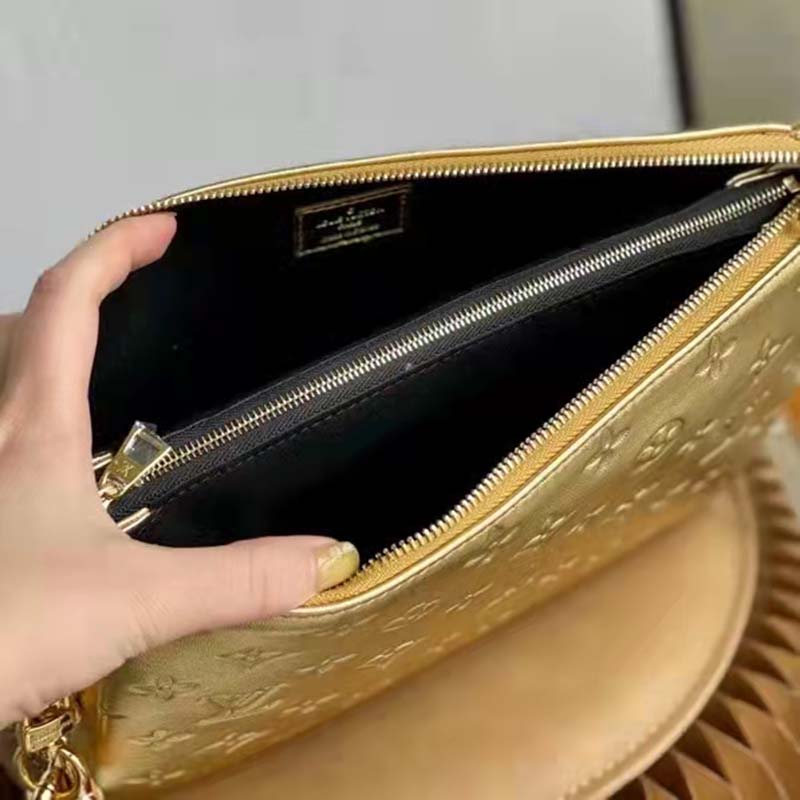 Louis Vuitton LV Women Coussin PM Gold Monogram-Embossed Puffy Lambskin Calfskin