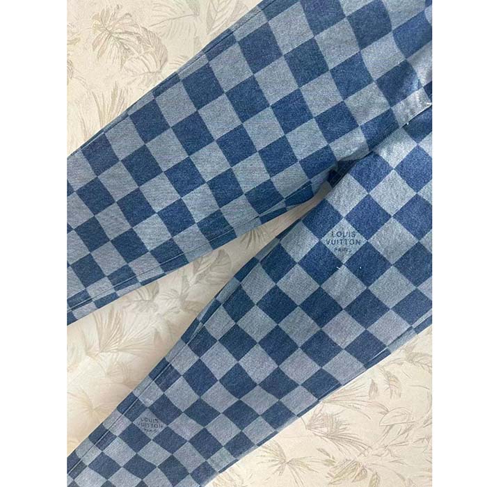 Louis Vuitton Men LV Damier Jeans Skirt Cotton Blue Regular Fit 1AFGNR