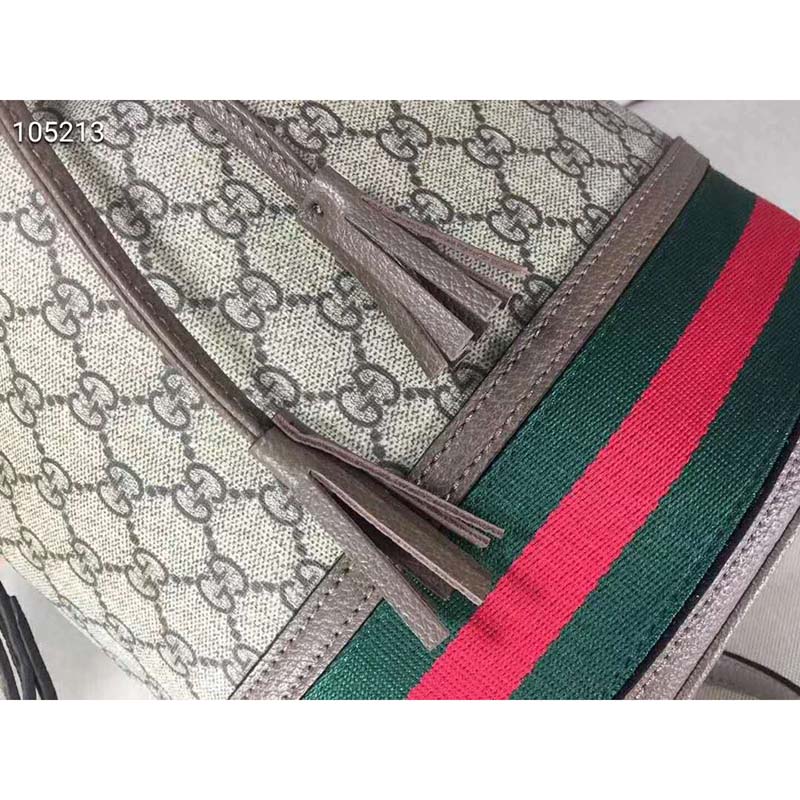Gucci GG Women Ophidia GG Bucket Bag in Beige and Ebony GG Supreme Canvas