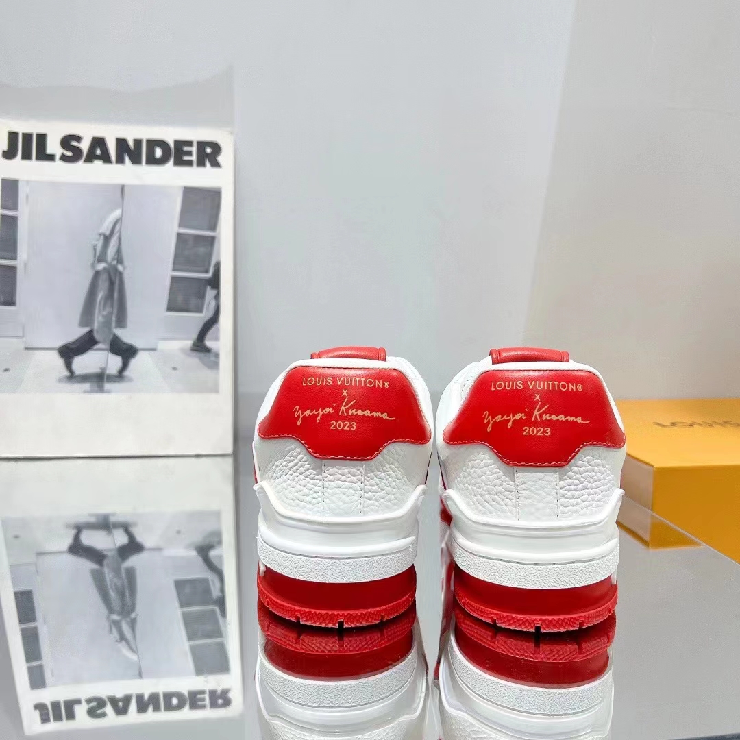 Louis Vuitton LV Unisex LV x YK LV Trainer Sneaker Red Calf Leather Rubber