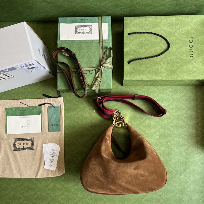 Gucci Women Attache Large Shoulder Bag Dark Brown Suede