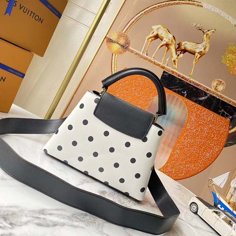 Louis Vuitton LV Women Capucines BB Black White Calfskin Cowhide Leather