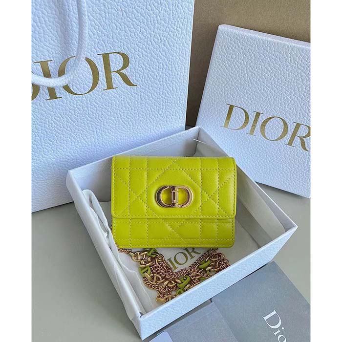 Dior Women CD Miss Caro Micro Bag Lime Yellow Macrocannage Lambskin