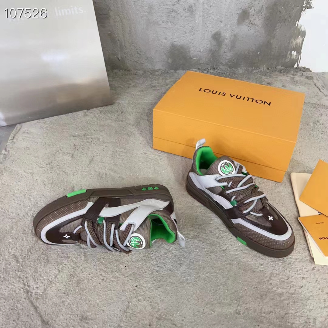 Louis Vuitton Unisex LV Skate Sneaker Grey Mix Materials Grained Calf Leather Technical Mesh