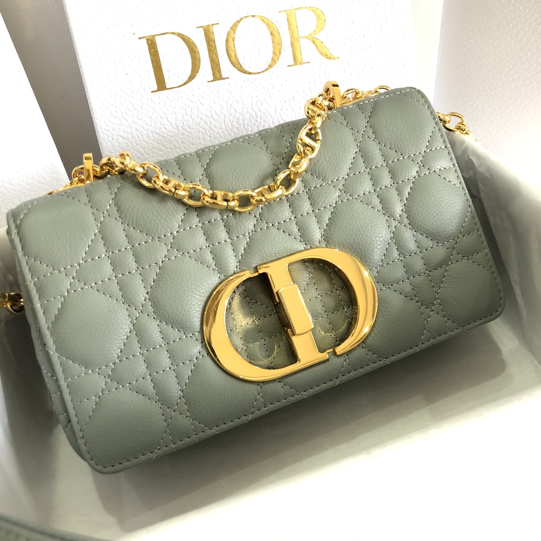 Dior Women CD Small Dior Caro Bag Gray Supple Cannage Calfskin