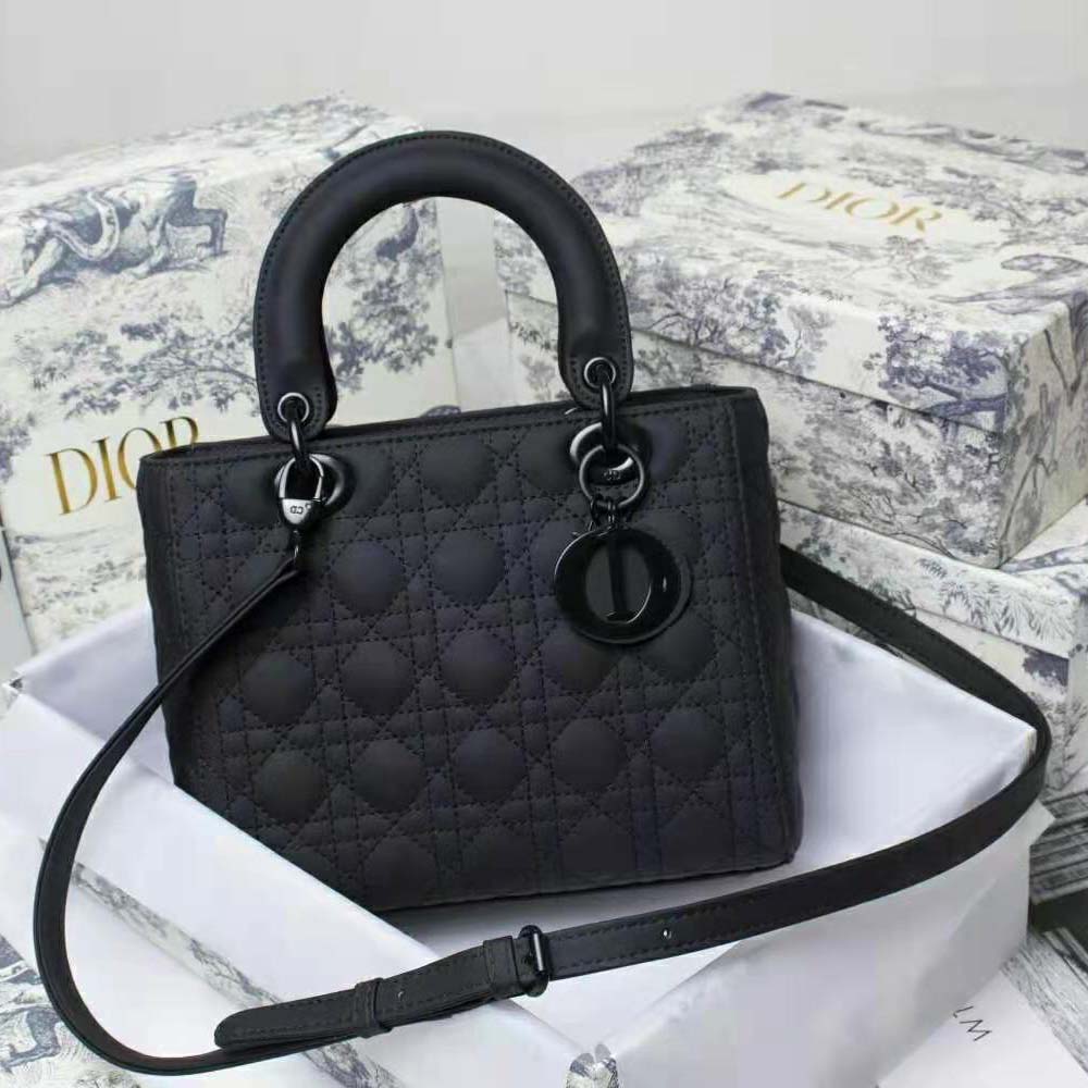Dior Women Medium Lady Dior Bag Black Ultramatte Cannage Calfskin