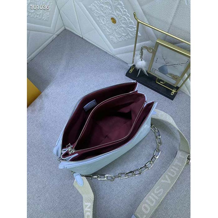 Louis Vuitton LV Women Coussin PM Handbag Ice Blue Lambskin Cowhide Leather Zip Closure