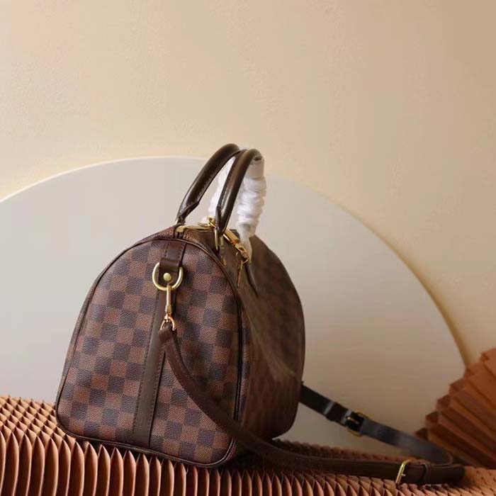 Louis Vuitton LV Unisex Speedy 30 Damier Ebene Coated Canvas Natural Cowhide Leather
