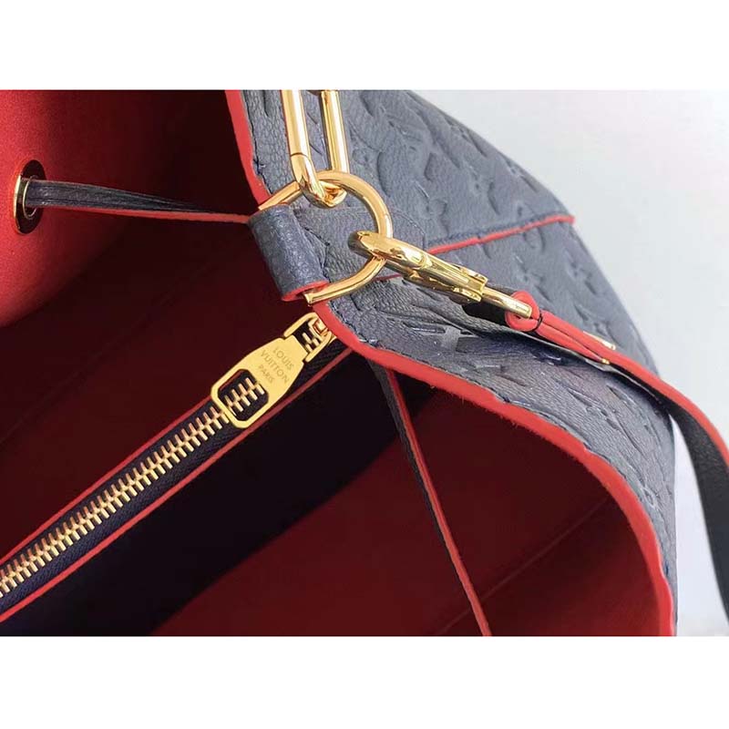 Louis Vuitton LV Women NéoNoé MM Bucket Navy Embossed Monogram Empreinte Grained Cowhide