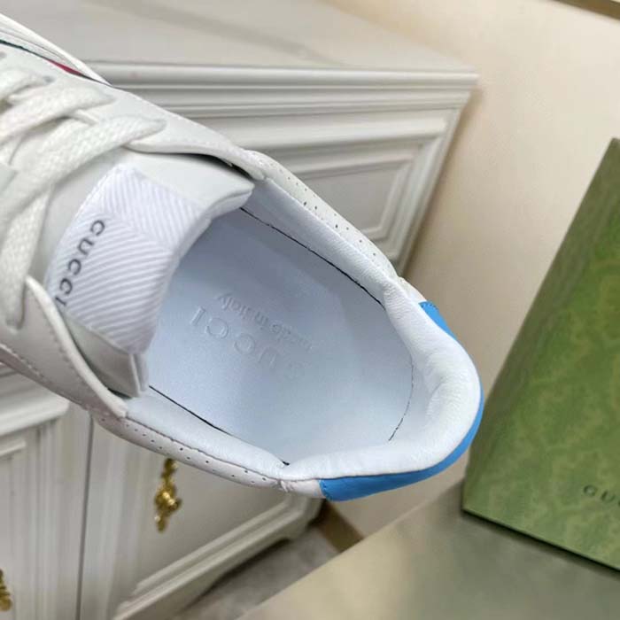 Gucci Unisex GG Sneaker Web White Leather Blue Lace-Up Flat