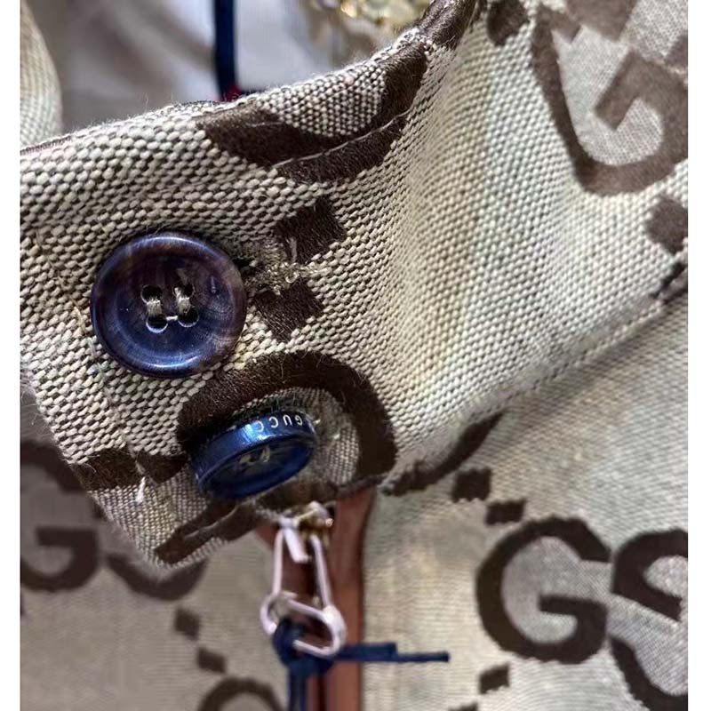 Gucci Women Jumbo GG Canvas Jacket Beige Ebony Jumbo Cotton Wool Leather