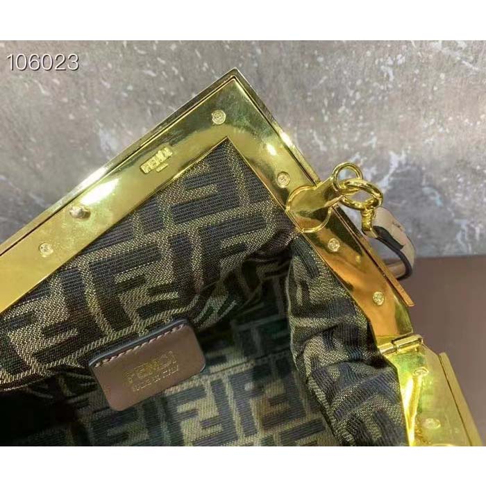 Fendi Women FF First Small Bag Beige Braided Leather Bag